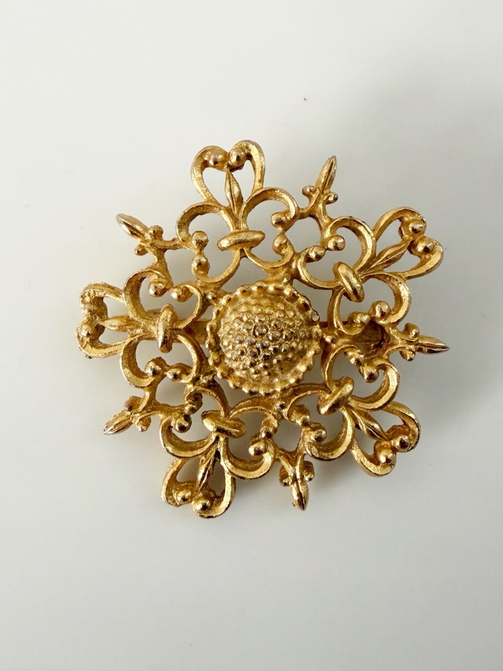 Vintage Snowflake Gold Tone Statement Brooch Pin
